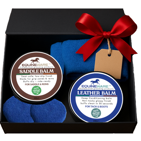 Equineware™ Christmas Leather & Saddle Care Gift Kit – Premium 2-Balm Set with Cloths & Applicators