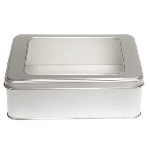 Large 1000ml Rectangular Silver Tin – Solid Lid or Window Lid | 169×130×57 mm | Grooming & Horse-Care Storage Box